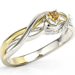 Pierścionek z białego i żółtego złota z topazem miodowym Swarovski i cyrkoniami BP-73BZ-TOP-HON/C