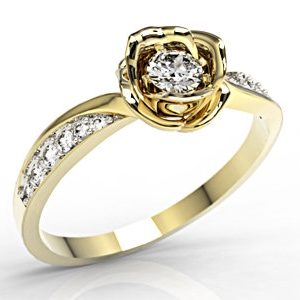 Pierścionek z żółtego złota w kształcie róży z diamentami LP-4221Z