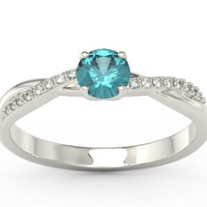 Pierścionek z błyszczącym wykończeniem wykonany z białego złota z zirconem i cyrkoniami BP-66B-C