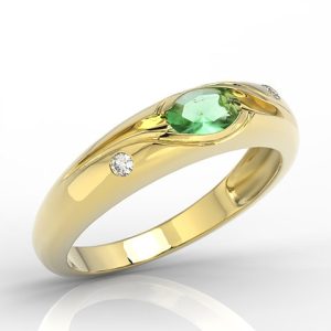 Pierścionek z żółtego złota ze szmaragdem i diamentami 0,03 ct wzór JP-57Z
