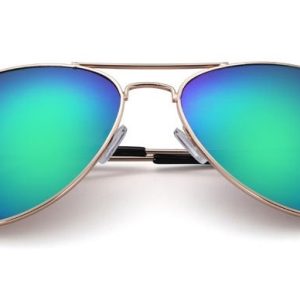 Okulary Aviator zloto-zielone lustrzanki Pilotki przeciwsłoneczne 2163K ze skazą