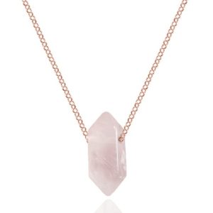 Srebrny naszyjnik łańcuszek z różowym Kryształem Górskim - rose gold