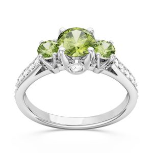 Pierścionek z białego złota z oliwinami i brylantami CP-31B