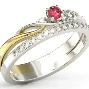Pierścionek z białego i żółtego złota z rubinem i brylantami BP-77BZ