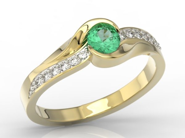 Pierścionek z żółtego złota ze szmaragdem i diamentami model AP-6139Z-R