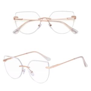 Damskie bezramkowe kocie okulary zerówki do komputera BLUE LIGHT z flexami 25112D złote