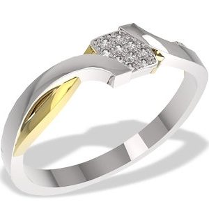 Pierścionek z białego i żółtego złota z diamentami 0,05 ct wzór LP-37BZ