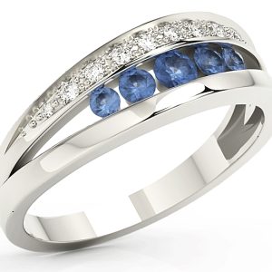 Pierścionek z białego złota z szafirami i diamentami, model JP-59B