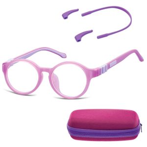 Elastyczne dziecięce oprawki okularowe zerówki okrągłe + gumka Sunoptic K8 fioletowe