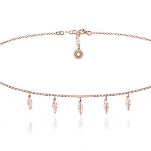 Naszyjnik Jaelle - Choker łańczuszek z piórkami - rose gold