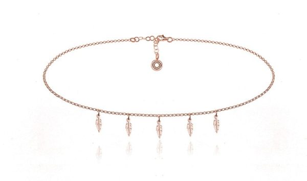 Naszyjnik Jaelle - Choker łańczuszek z piórkami - rose gold