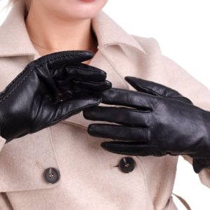 Damskie Rękawiczki skórzane ocieplane Dotykowe 'miś' RKW9-L rozm.L