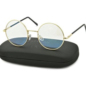 Złote okrągłe okulary Lenonki z filtrem światła niebieskiego do komputera zerówki FLEX STDBLF1B ze skazą