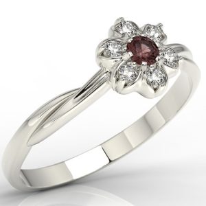 Pierścionek z białego złota z granatem i brylantami AP-68B