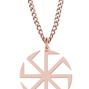 Srebrny naszyjnik Słowiański Kołowrót Swarga Swarożyca Swarzyca II - gruby łańcuszek - rose gold