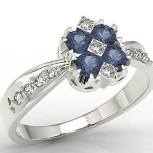 Pierścionek z białego złota z szafirem i diamentami model JP-56B