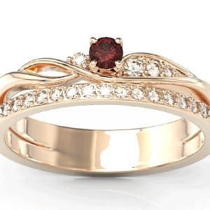 Pierścionek z różowego złota z granatem i brylantami BP-77P-GRA/D