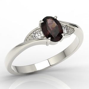Pierścionek z białego złota z granatem i diamentami AP-60B