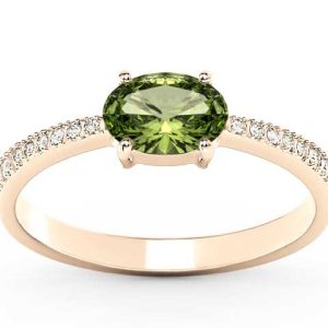 Pierścionek z różowego złota z oliwinem i cyrkoniami BP-58P-C