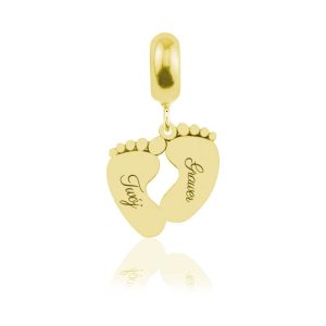 Srebrny charms Beads - zawieszka Stópki - 24k złocenie - grawer gratis!
