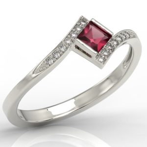 Pierścionek z białego złota z rubinem i cyrkoniami LP-46B