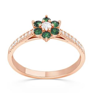 Pierścionek markiza z różowego złota z diamentami i szmaragdami CP-64P-D/SZM