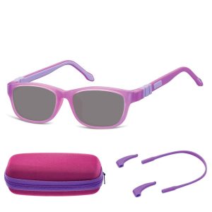 Elastyczne dziecięce okulary przeciwsłoneczne prostokątne + gumka Sunoptic SK5 fioletowe