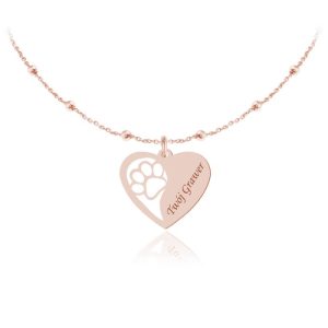 Srebrny naszyjnik - Suzi - Serce i Łapka - łańcuszek kulki - Grawer - rose gold
