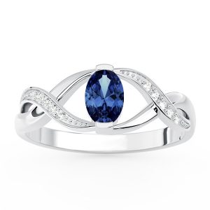 Pierścionek z białego złota z szafirem i brylantami AP-69B