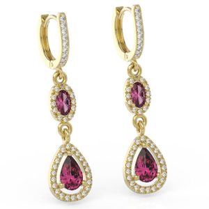 Kolczyki z żółtego złota z topazami czerwonymi i diamentami BP-44Z