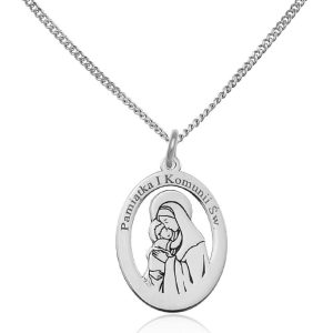 Srebrny naszyjnik - Medalik z Matką Boską - Pamiątka I Komunii Świętej