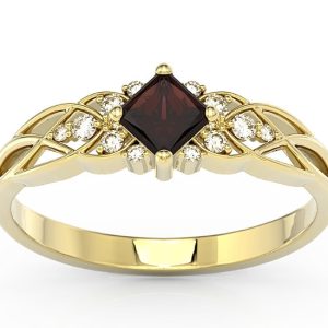 Pierścionek z żółtego złota z granatem i diamentami BP-86Z