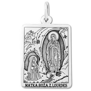 Medalik prostokątny srebrny z wizerunkiem Matki Bożej z Lourdes _03