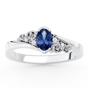 Pierścionek z białego złota AP-39B z szafirem i diamentami 0,03 ct
