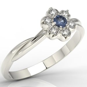 Pierścionek z białego złota z szafirem i brylantami AP-68B