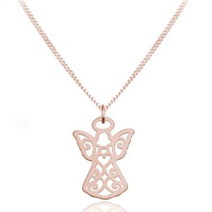 Srebrny naszyjnik - Ażurowy Aniołek - Pamiątka I Komunii Świętej - rose gold