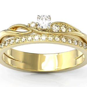 Pierścionek z żółtego złota z białym szafirem i brylantami BP-77Z