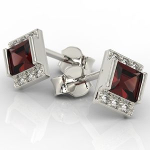 Kolczyki z białego złota z granatami i diamentami LP-46B