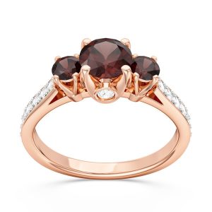 Pierścionek z różowego złota z granatami i brylantami CP-31P