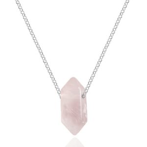 Srebrny naszyjnik łańcuszek z różowym Kryształem Górskim