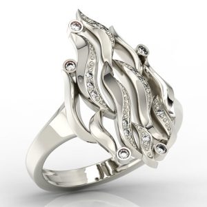 Pierścionek "płomień" z białego złota z cyrkoniami model AP-5711B