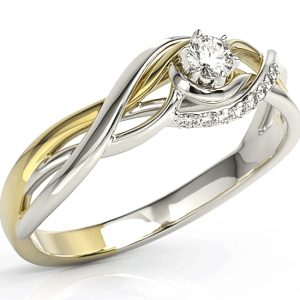 Pierścionek zaręczynowy z białego i żółtego złota z brylantami BP-71BZ