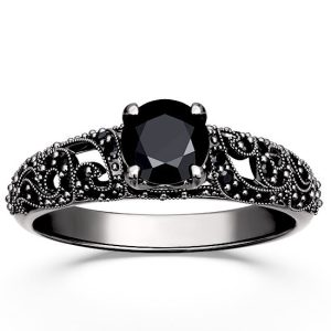 Pierścionek zaręczynowy ze złota rodowanego na czarno z czarnymi szafirami BP-50B-R-CZ