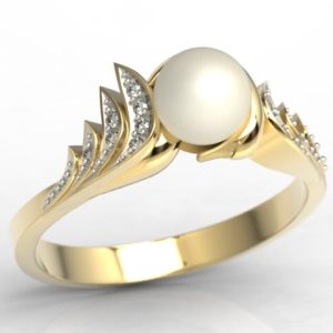 Pierścionek z żółtego złota z perłą i diamentami JP-94Z-R