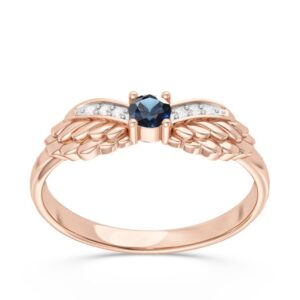 Pierścionek z różowego złota z topazem London Blue i brylantami CP-62P