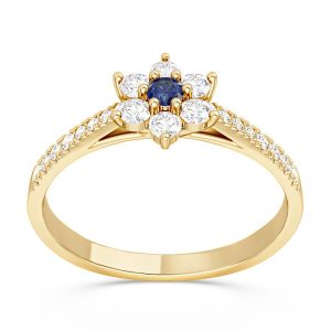 Pierścionek markiza z żółtego złota z szafirem i diamentami CP-64Z-SZA/D