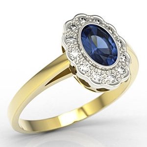 Pierścionek z żółtego i białego złota z szafirem i diamentami LP-79ZB