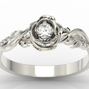 Pierścionek złoty w kształcie róży z diamentami LP-7715B