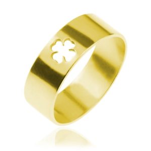 Srebrna obrączka Lucky - koniczynka - 24k złocenie