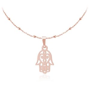 Naszyjnik Ręka Fatimy - Hamsa - łańcuszek kulki - rose gold